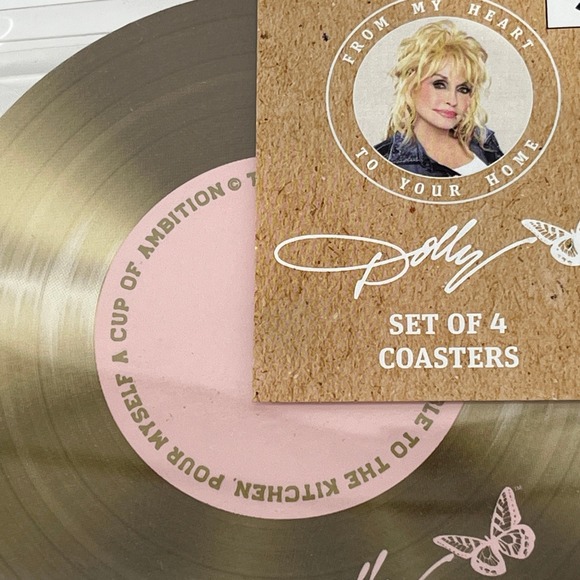 Dolly Parton Set of 4 Gold Record Coasters Drink Table Kitchen Bar Home Decor - Picture 4 of 4